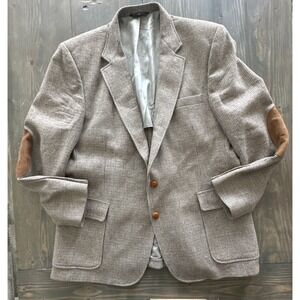 VTG Imperial by Haggar Tweed Wool Blazer Brown Elbow Patch USA Men's Size 46